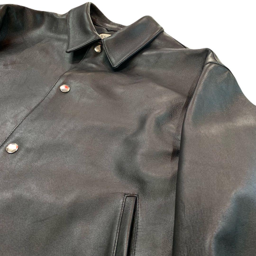 美品 BEAUTY&YOUTH セミベジタブル レザートラッカーJKT 羊革
