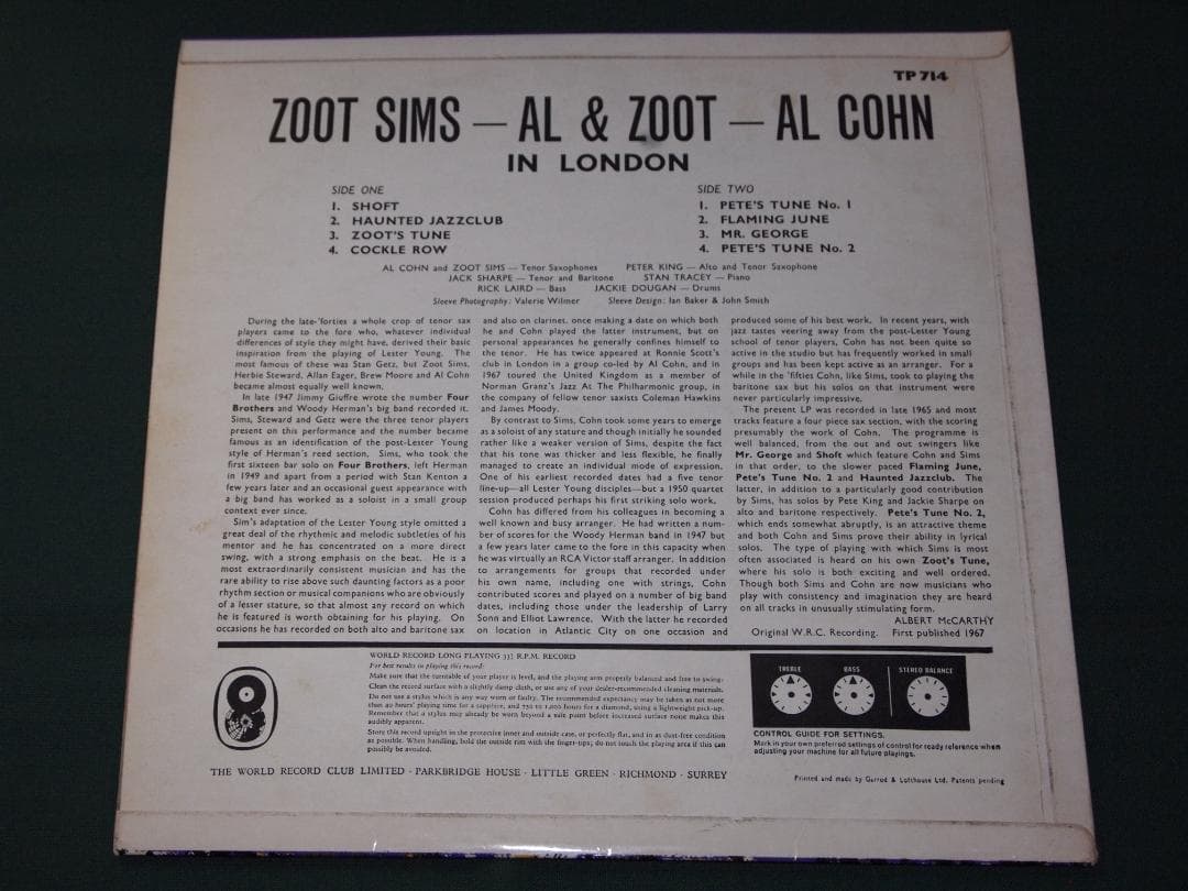 洋楽 AL & ZOOT IN LONDON (WORLD RECORD CLUB)