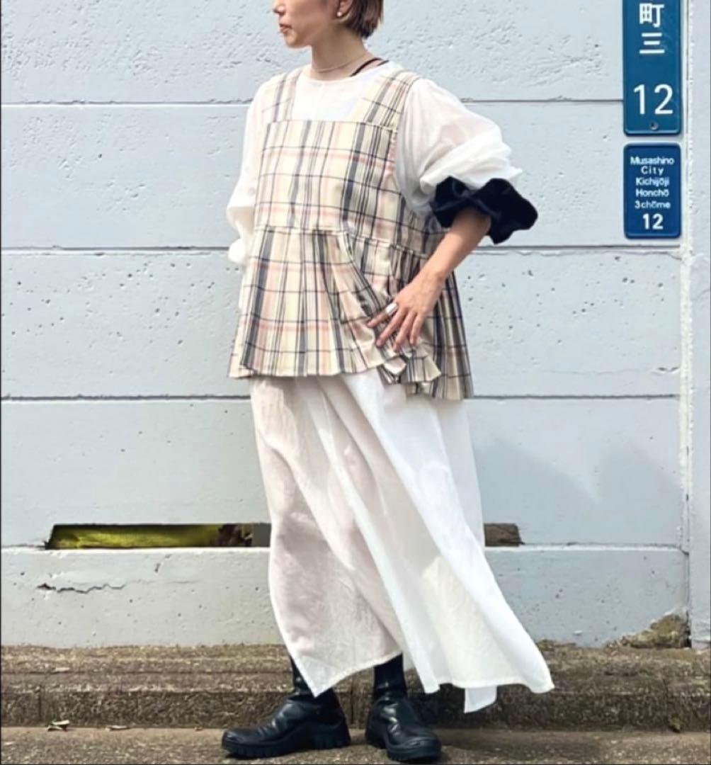 yuni recycled cotton tuck ワンピース ホワイト