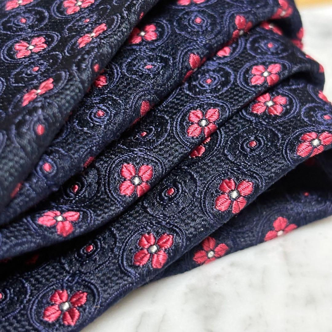 Paul Smith ネクタイ ダークネイビー 花柄系 ドット柄 総柄