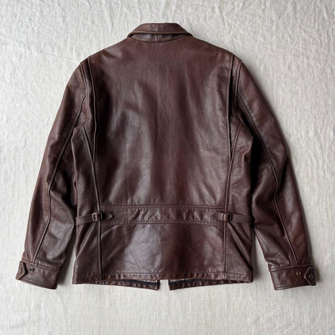 Schott シングルライダース カウハイドレザー 牛革 裏地チェック ブラウン