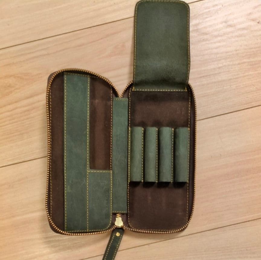 Bahagia&Craft ラウンドジップペンケース レザー オリーブ
