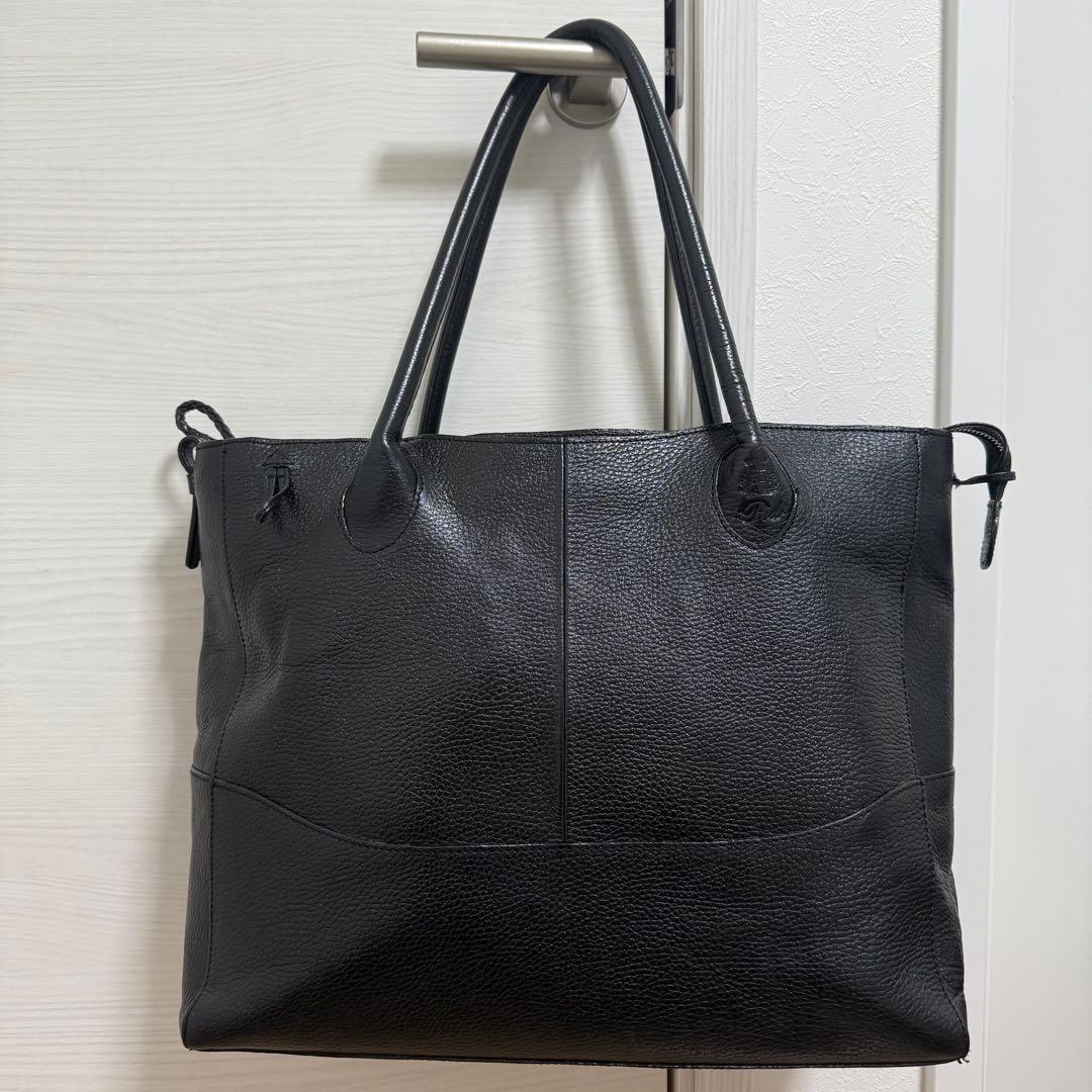Pid トートバッグ レザー 本革 ブラック シボ革 A4収納　大容量　肩がけ