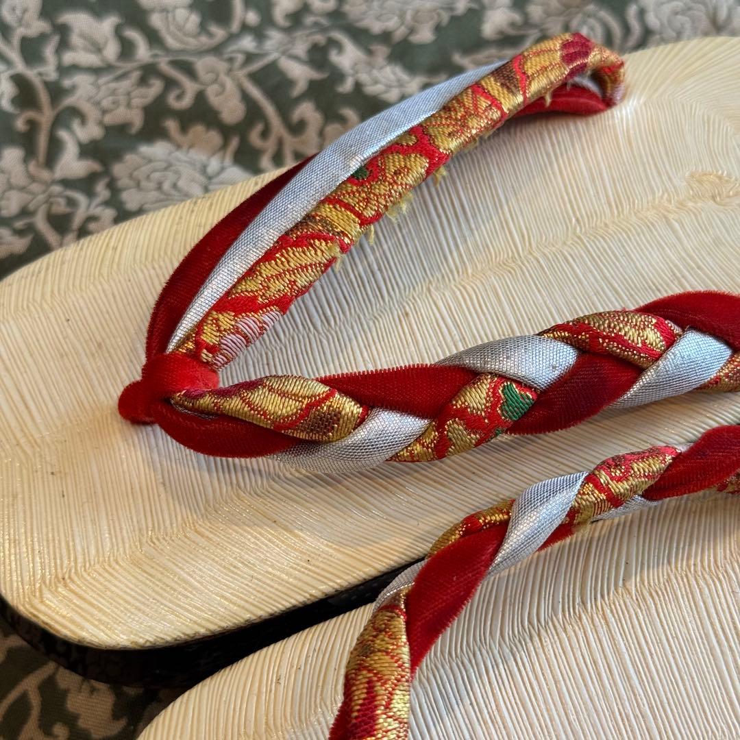 美品　七五三　アンティーク　ぽっくり　下駄　白木　女の子　紅白　赤　白　鶴