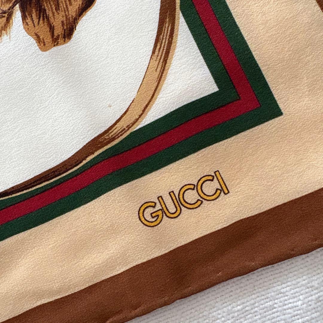 GUCCI シルク　ミニスカーフ　シェリーライン　犬　ドッグ　イタリア製　グッチ