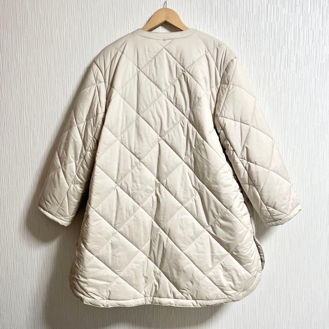 美品　ミラオーウェン　エコファーリバーシブル ノーカラー キルティング　コート