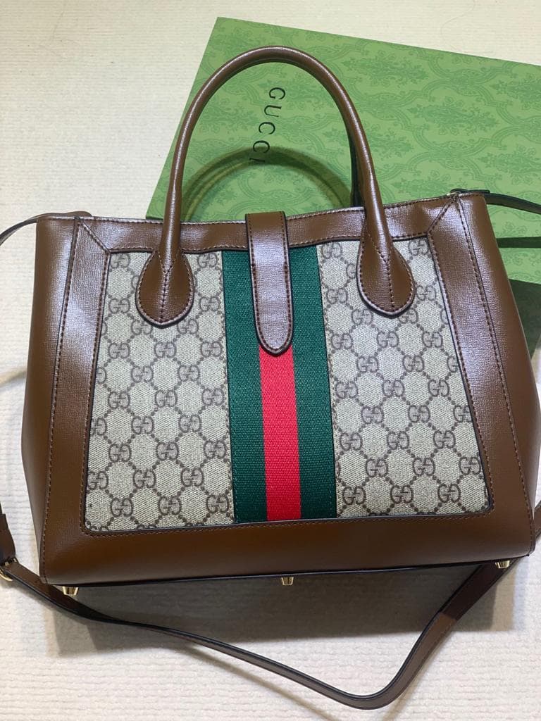 GUＣＣI トートバッグ ブラウン/グリーン/レッド