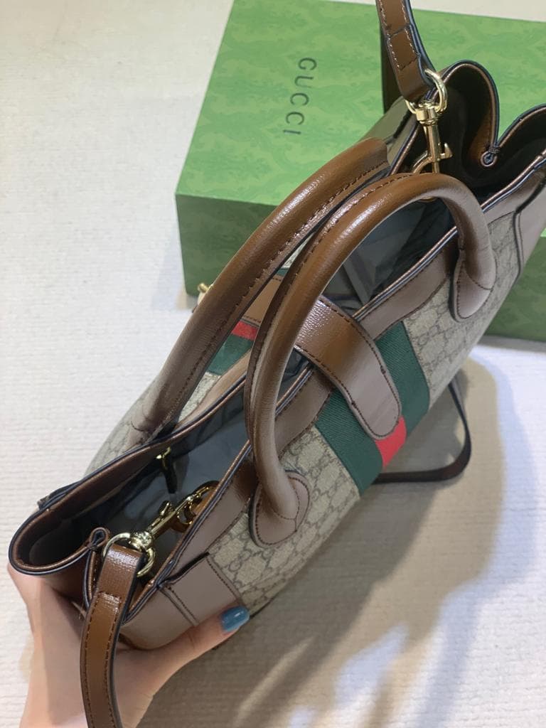 GUＣＣI トートバッグ ブラウン/グリーン/レッド