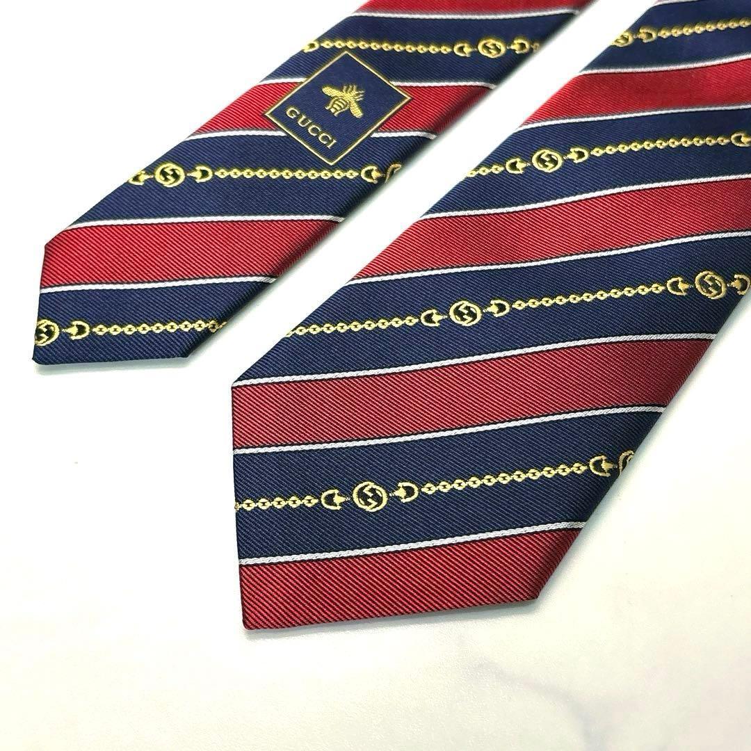 GUCCI ネクタイ 細身 極美品 GG柄 蜂 ビジネス ストライプ