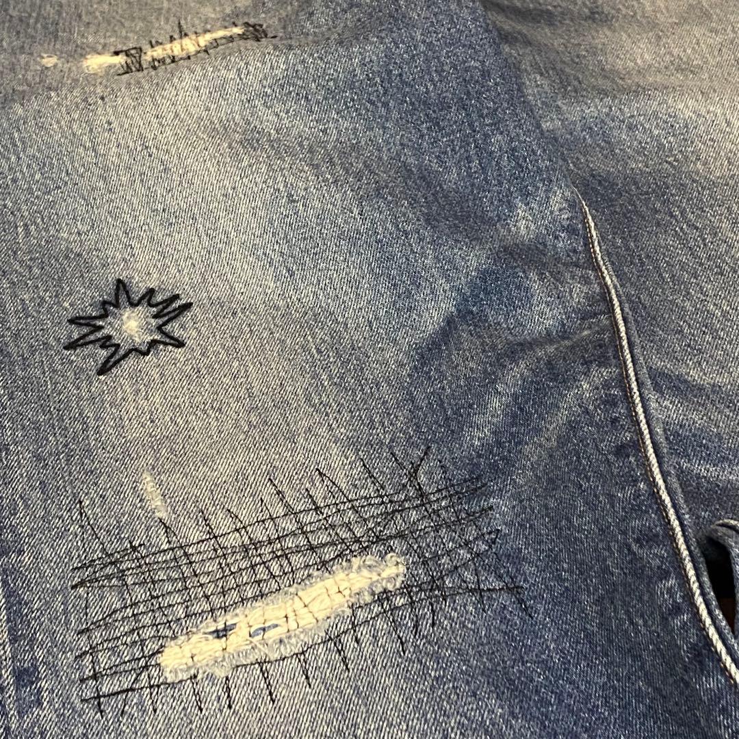 LEVI'S 505 刺繍 made in Japan ダメージ リペア 加工