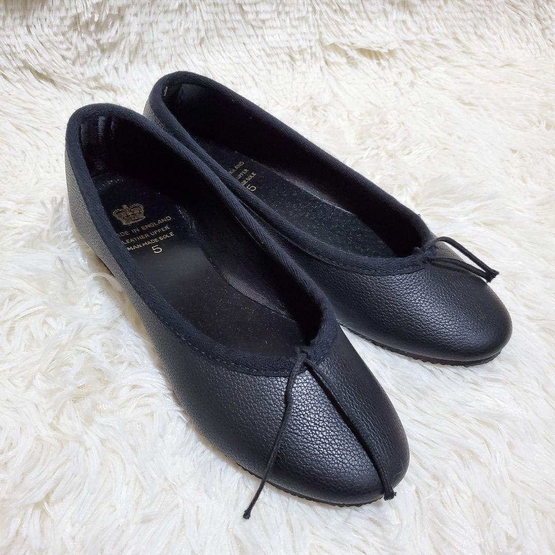 【極美品】CROWN　クラウン　バレエシューズ　リボン　レザー　黒　ジャズ