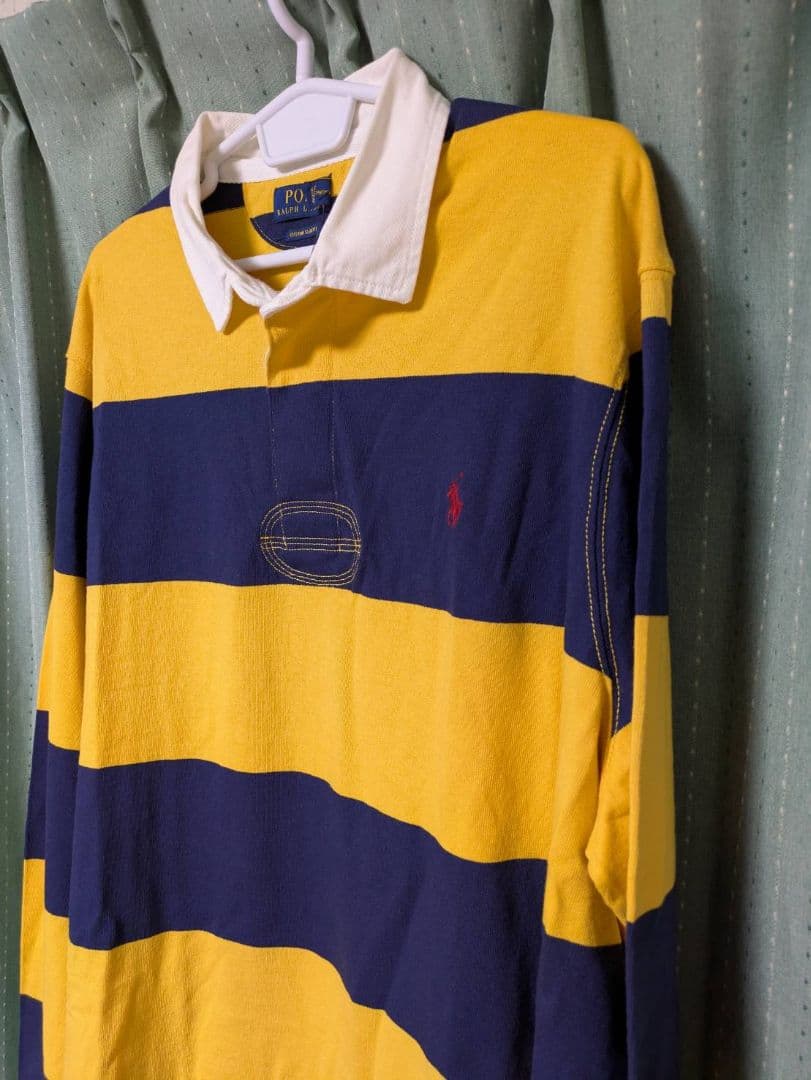 美品 ポロラルフローレン ラガーシャツ 太ボーダー イエロー ネイビー 2XL