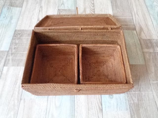 アウトレット品●2種類セット●長方形ボックス＆四角ケース●アタ●バリ島●1311