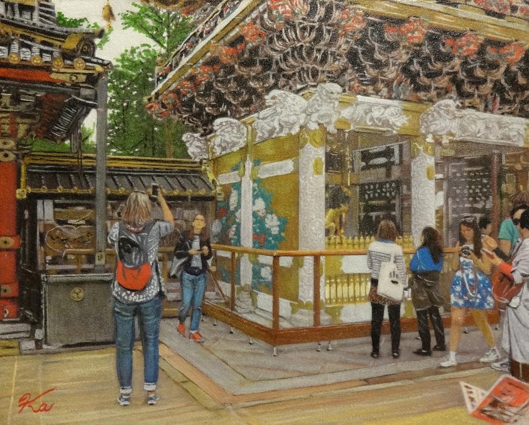 上鈴木正一 油彩画 F3号『日光東照宮にて』新作 超・超・超お買い得作品です!!