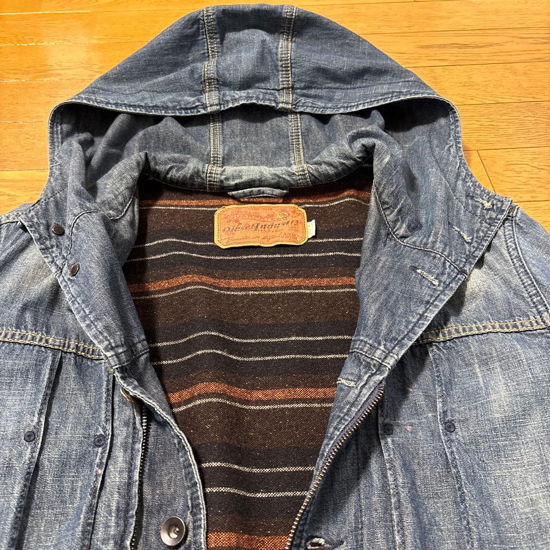 Diesel デニムフーテッドジャケット ダメージ加工 裏地ブランケット M