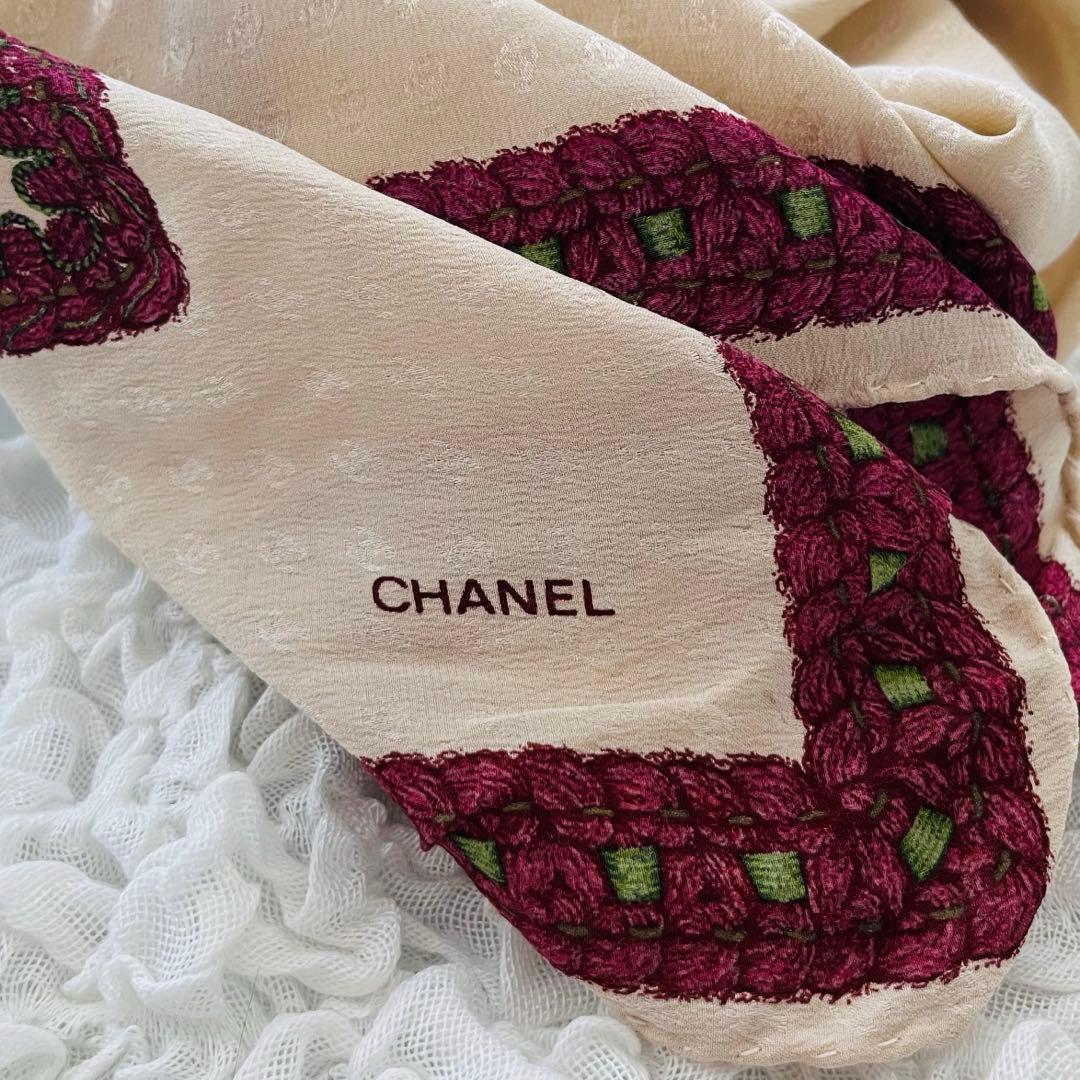 【ぱぴ】CHANEL シャネル 大判ストール シルク100% ココマーク