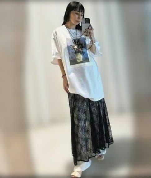 アメリ　AMERI　BIG TEE LAYERED LACE DRESS