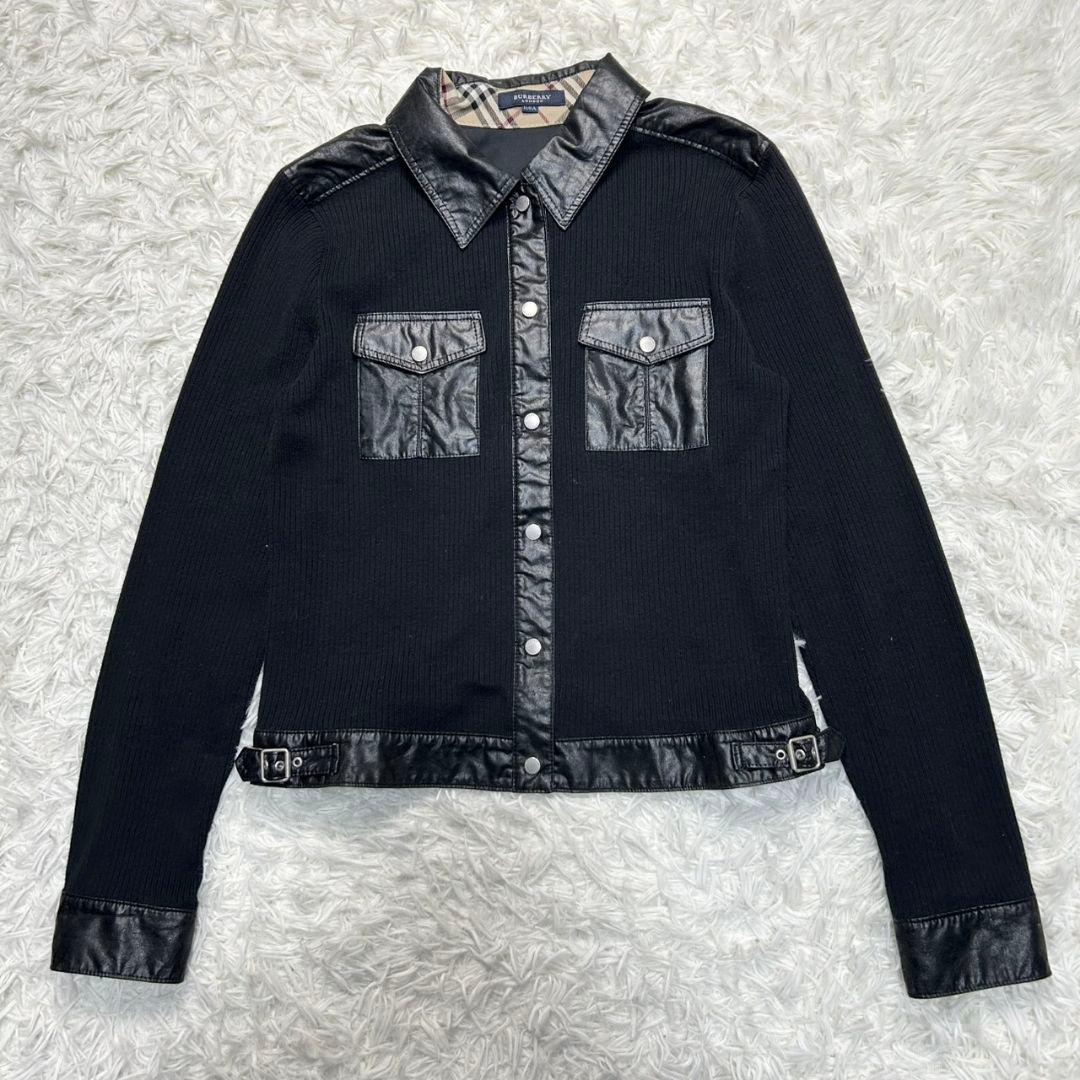 【美品】バーバリーロンドン ニットジャケット ノバチェック ブラック 160