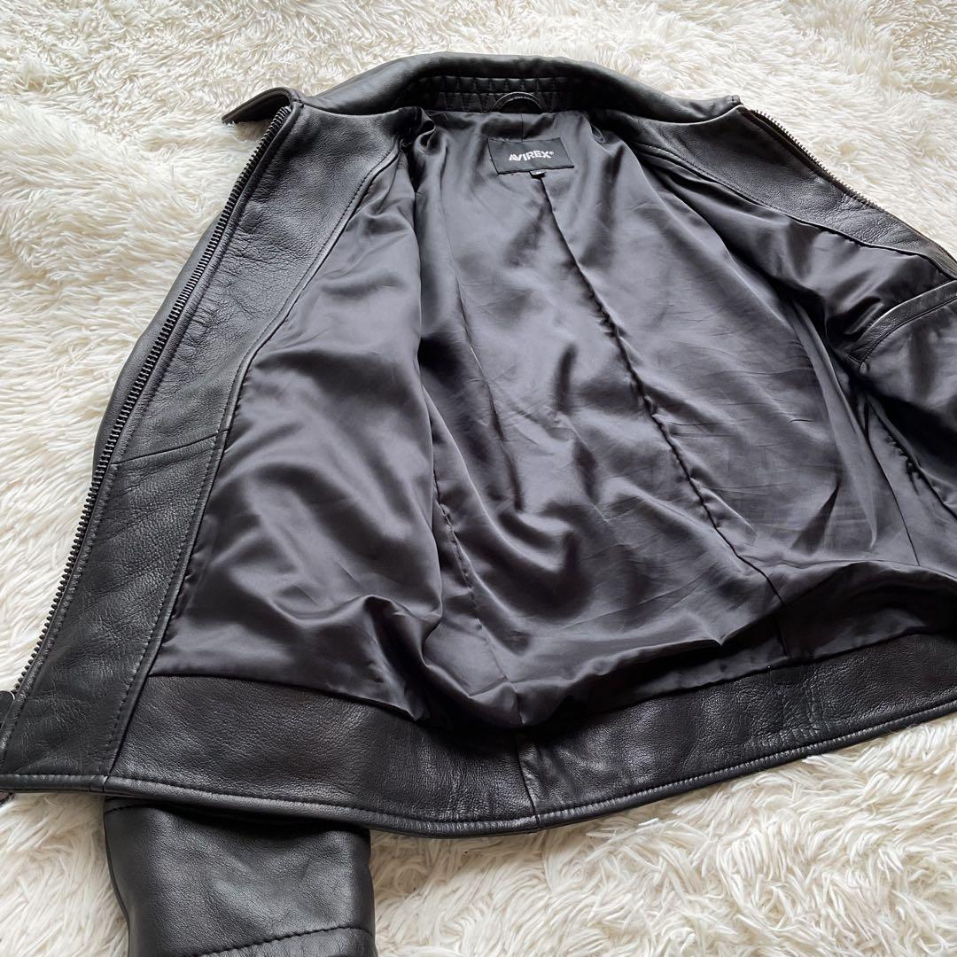 美品✨AVIREX レザージャケット　シングルライダース　羊革　M ブラック