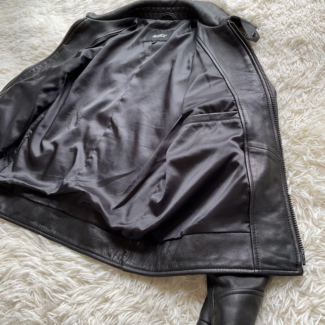 美品✨AVIREX レザージャケット　シングルライダース　羊革　M ブラック