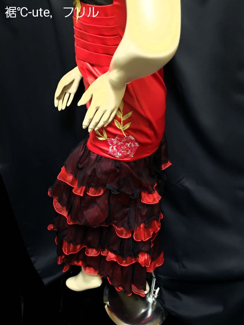 新品■高級サテン×スパンコール花模様フリルショルダーロングドレス■フラダンスにも