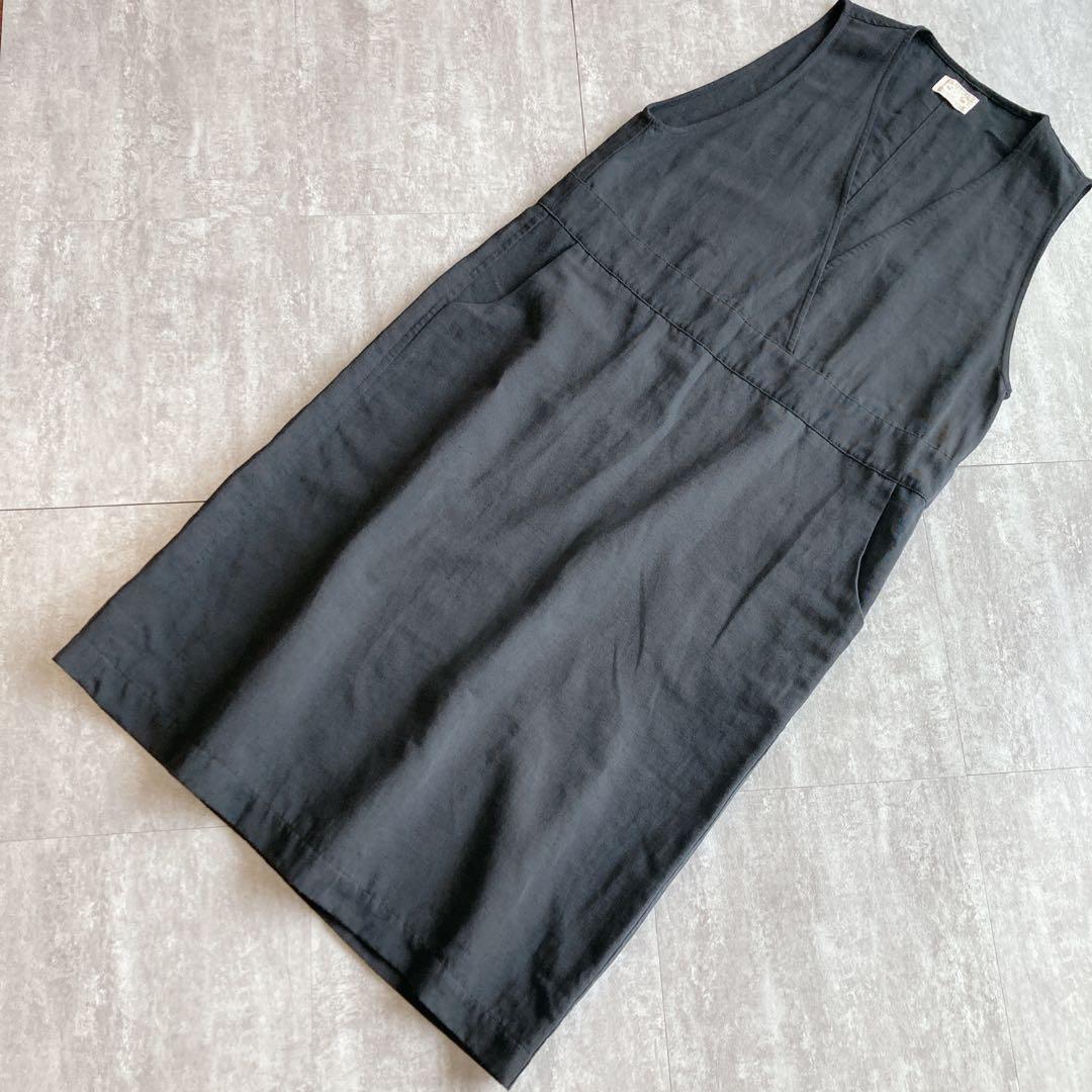 極美品⭐️中川政七商店 麻 リネン混 ジャンパースカート F 黒