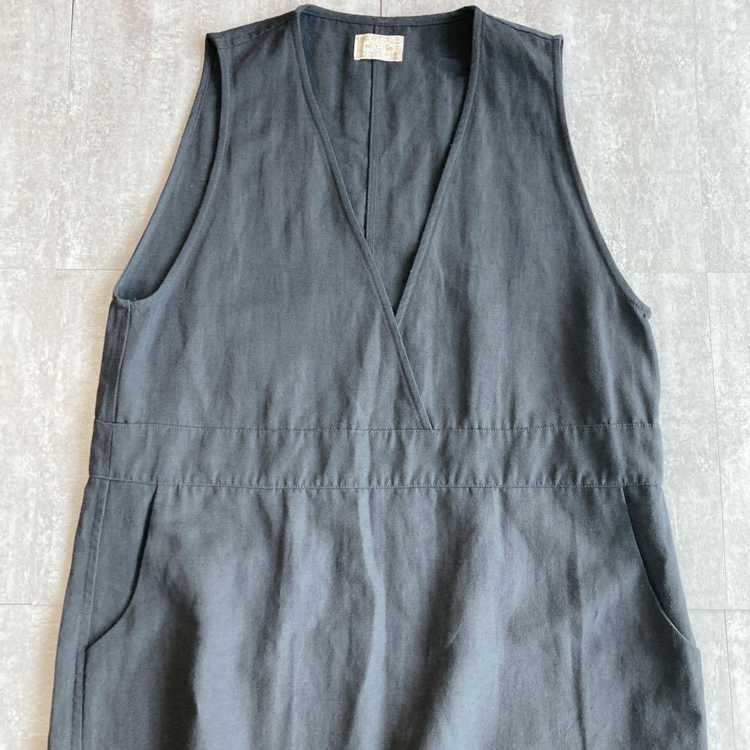 極美品⭐️中川政七商店 麻 リネン混 ジャンパースカート F 黒