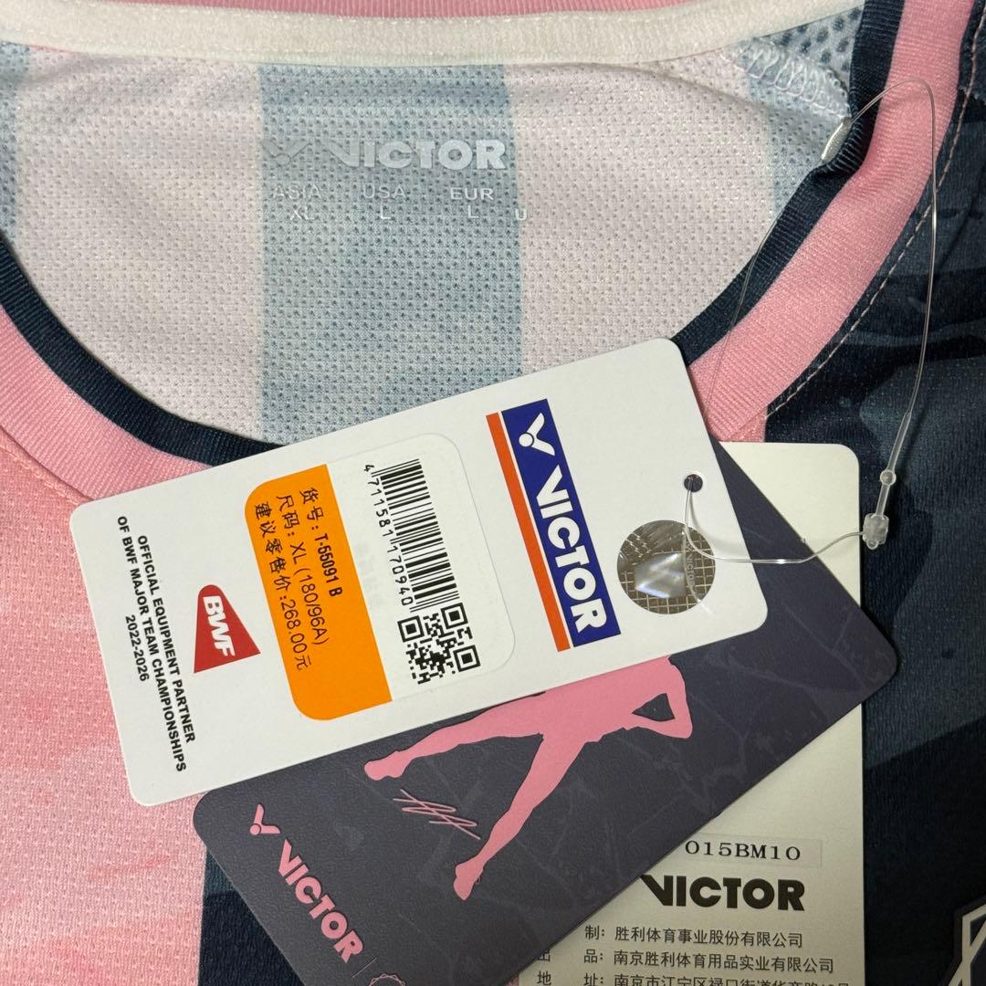 VICTOR バドミントンシャツ アントンセン　ネイビー/ピンク　XL