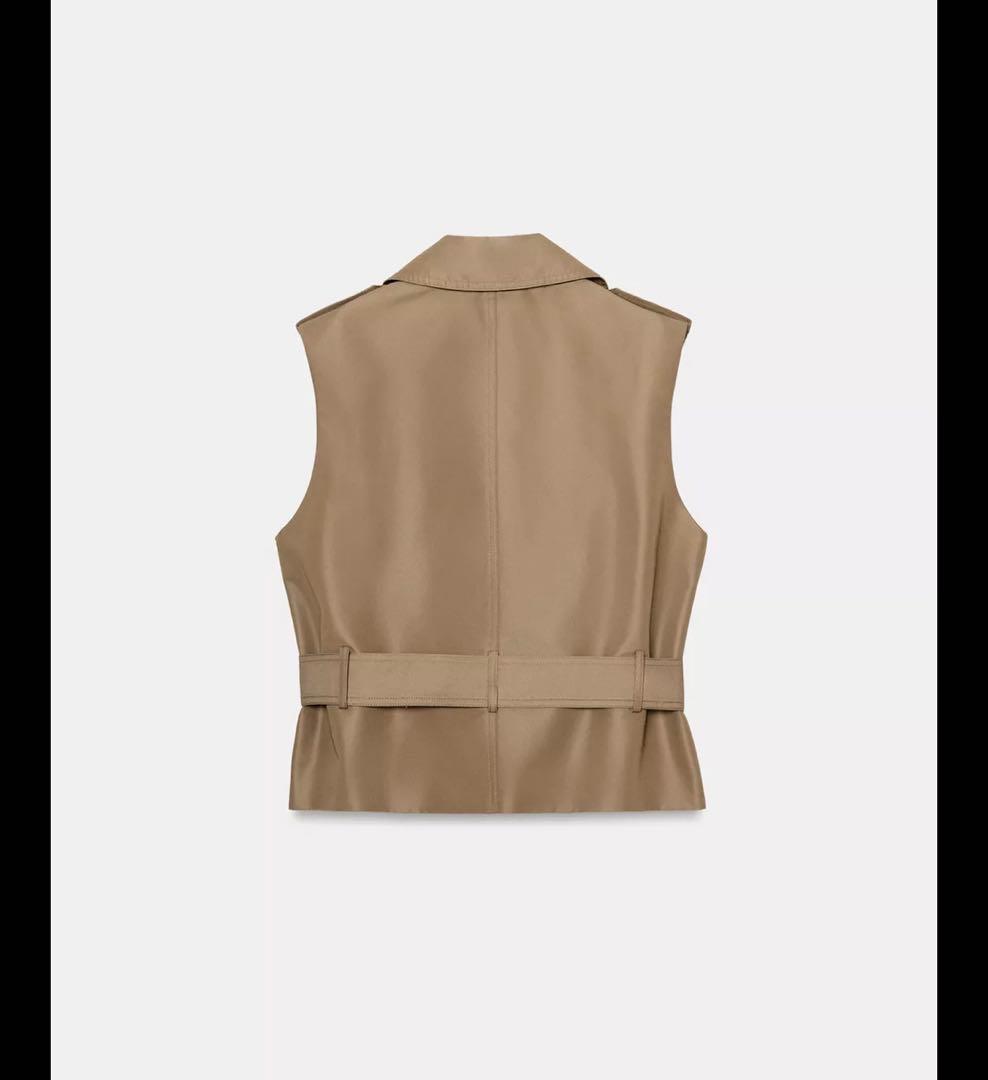 タグ付き新品★ZARAのベルト付きダブルブレストベスト★XSサイズ★カーキ色