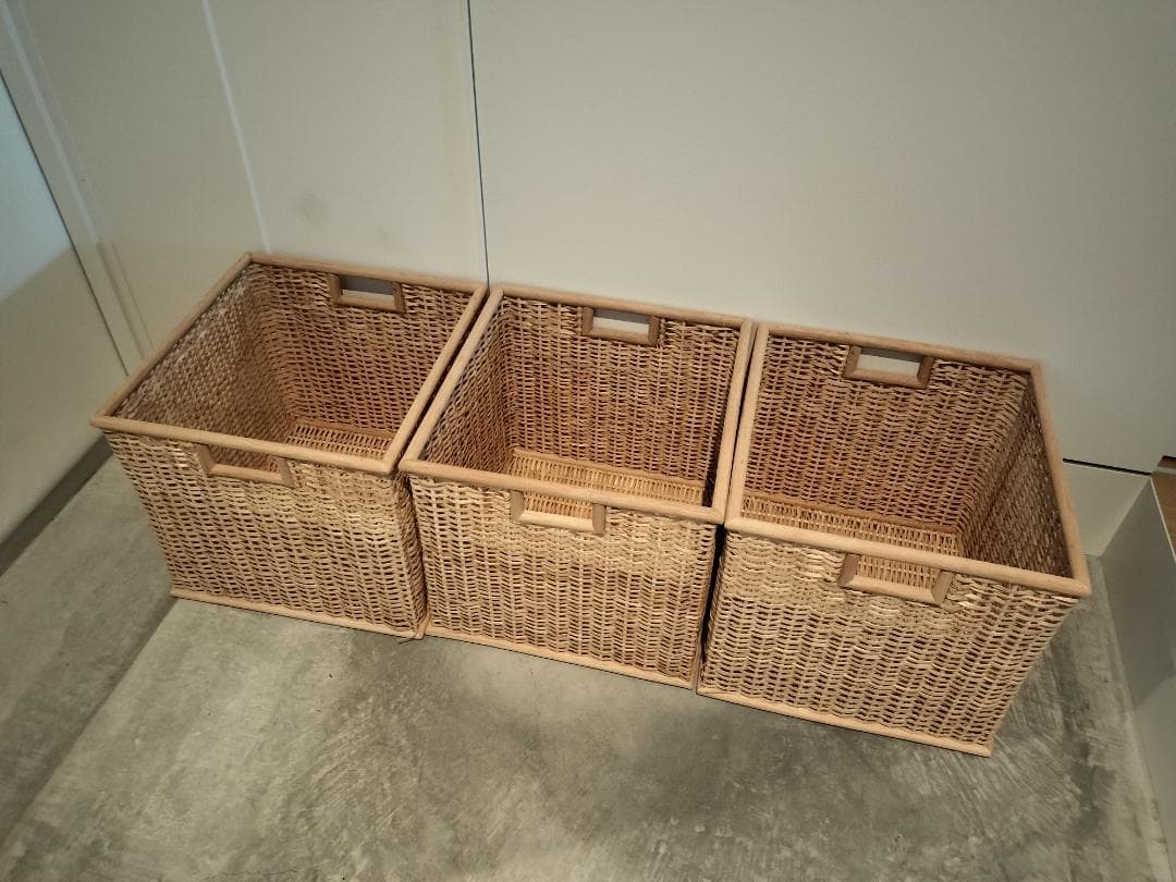 ※直接取引限定※美品【無印良品】 重なるブリ材長方形バスケット 特大　3個セット