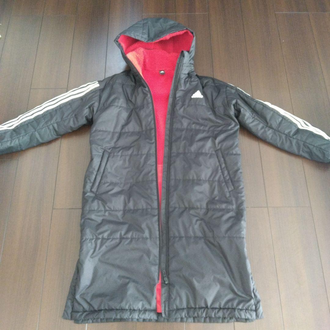 adidas フリース内側 ベンチコート 黒/赤　裏ボア　160㎝