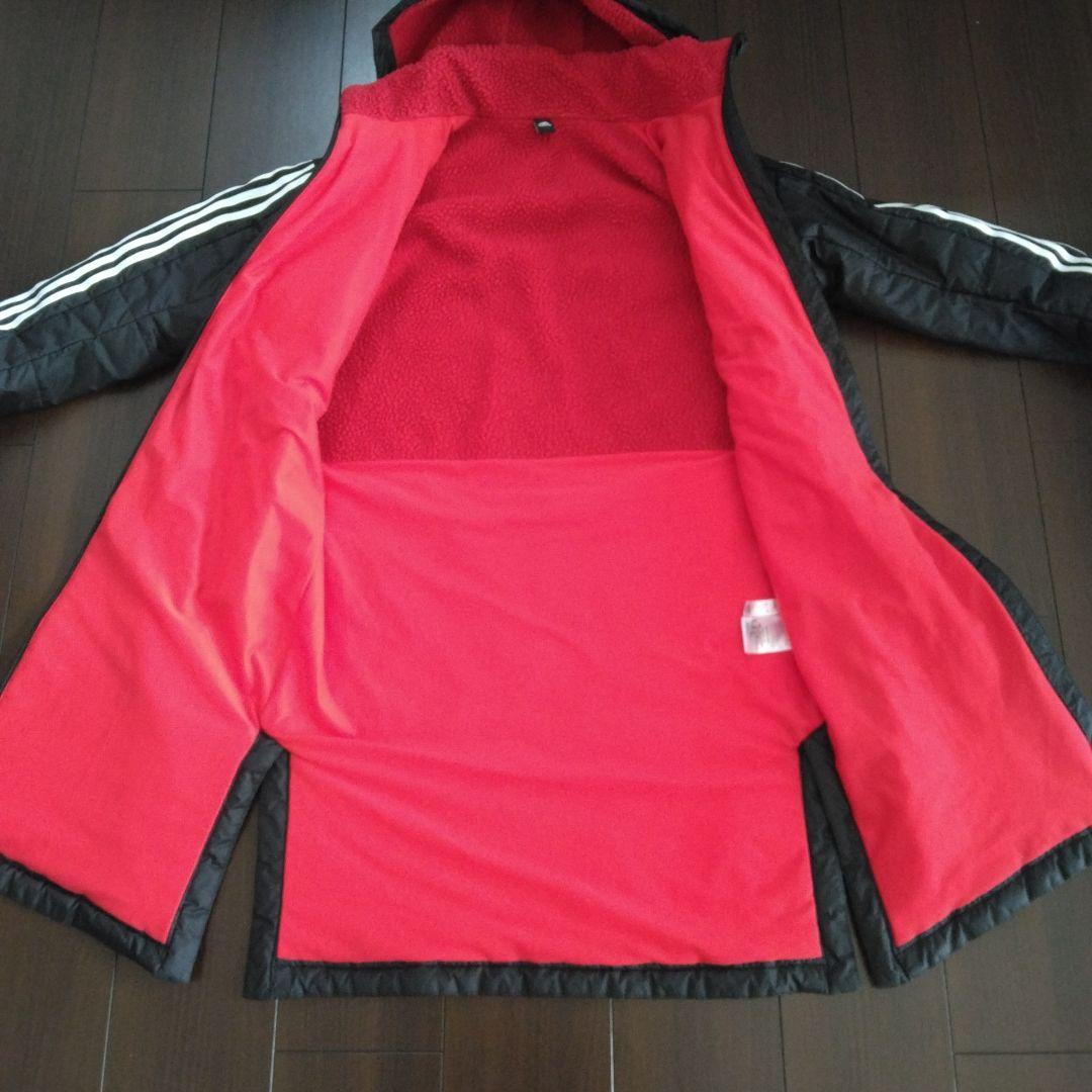 adidas フリース内側 ベンチコート 黒/赤　裏ボア　160㎝
