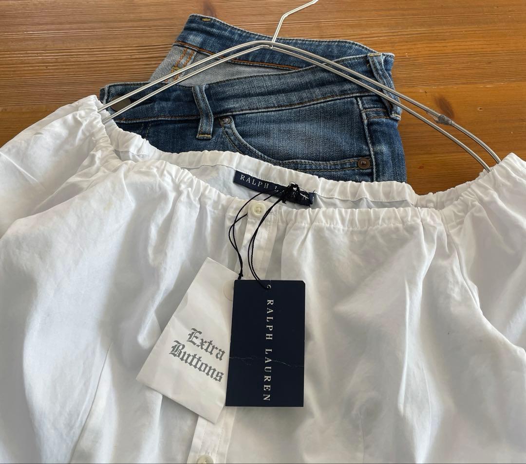 タグ付新品　RALPH LAUREN 日本製　コットンオフショルダー　袖フリル