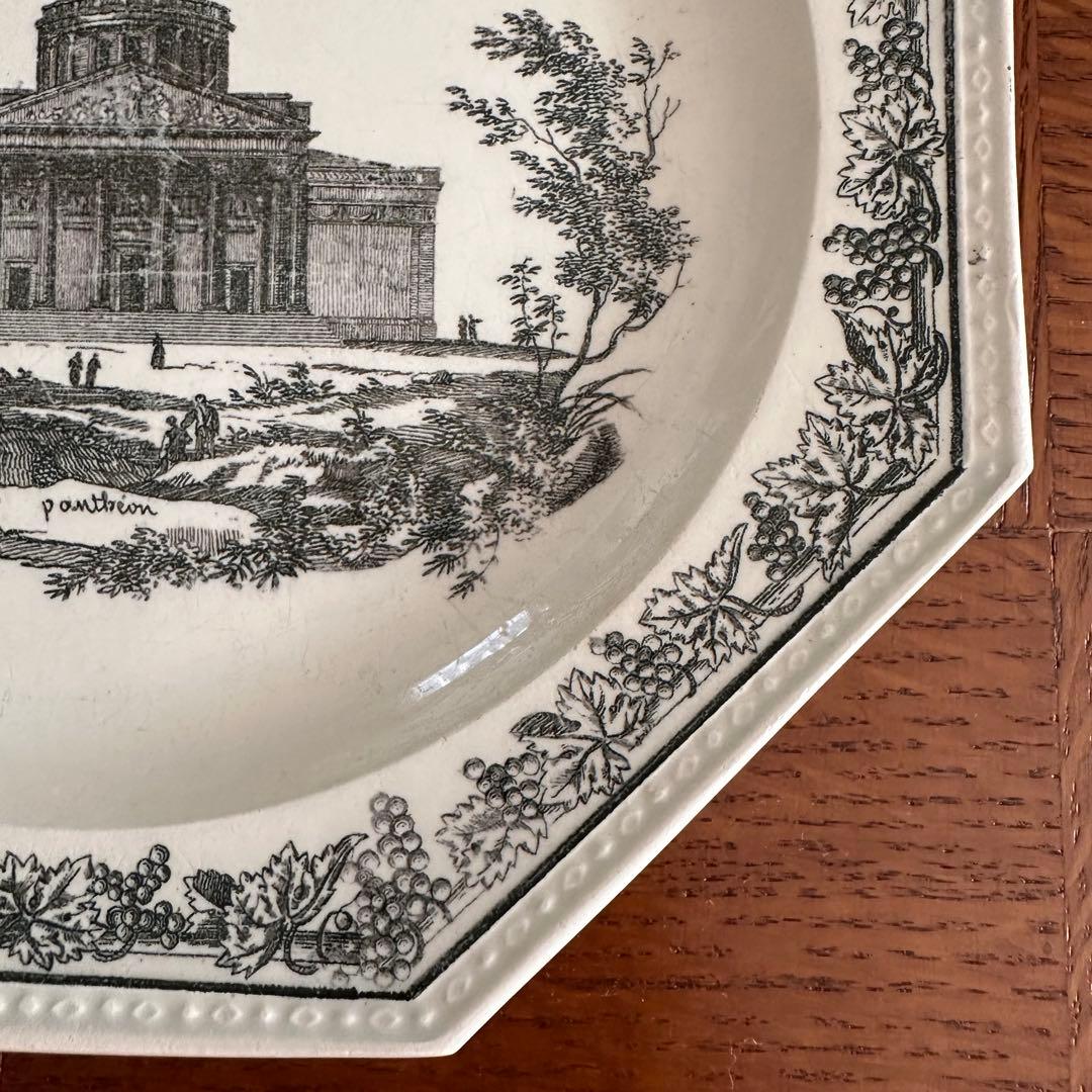 クレイユ 1800年代初期 グリザイユ オクトゴナル プレート