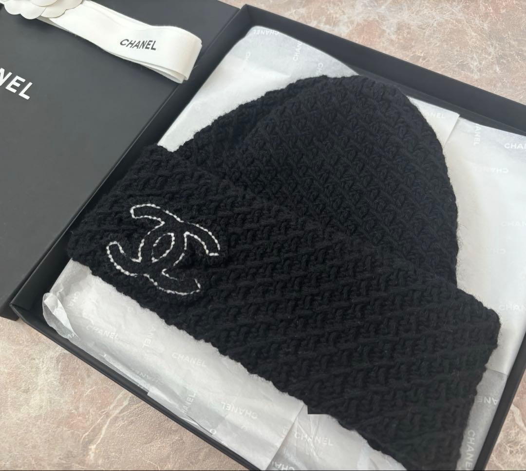 CHANEL ブラックニット帽 カシミヤ100% 完売品 正規品 シャネル