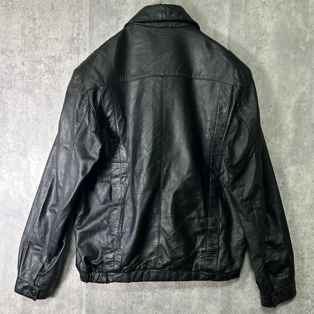 本革 レザージャケット オールブラック 黒 ヴィンテージ 肩パッドなし