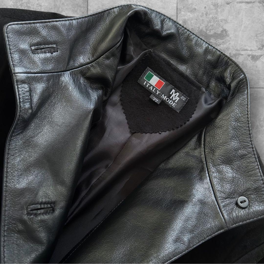 【美品】ITALY：MADE レザージャケット 鹿革 デザイナーズ ブラック L
