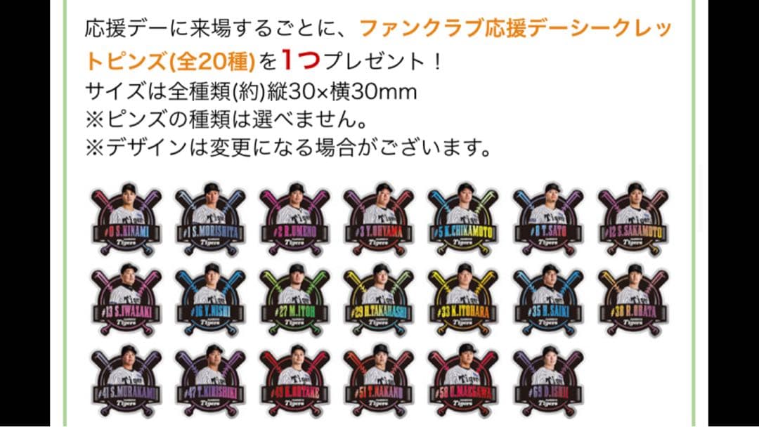 阪神タイガース FC応援デー ピンズ(選手) 全20種コンプリート