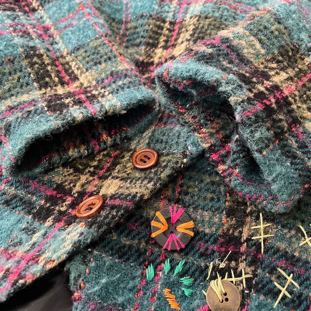 Desigual デシグアル ツイードジャケット チェック柄 刺繍 38