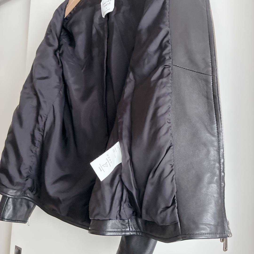 美品 ユナイテッドトウキョウ シングル ライダース ラムレザー L ブラック