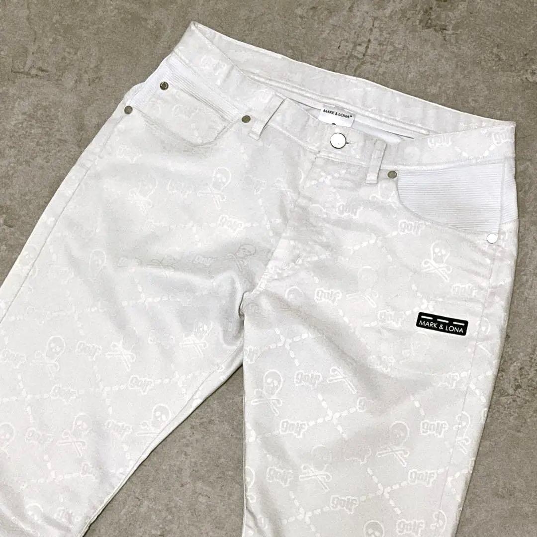 MARK&LONA スカル 総柄 刺繡 シルバーパッチ ゴルフ 白 46