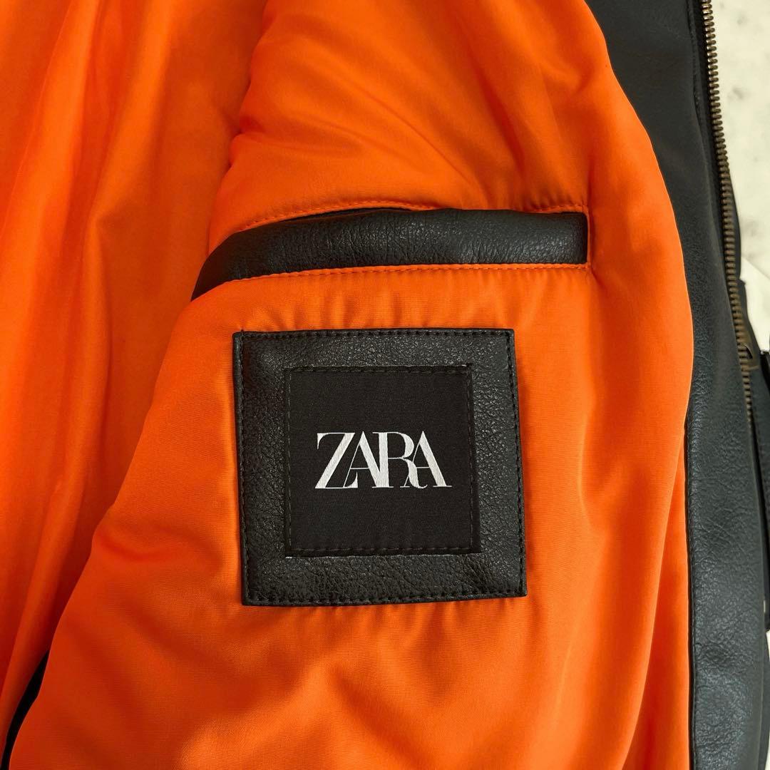 極美品✨ZARA ザラ コントラストフード付きフェイクレザー ジャケット S