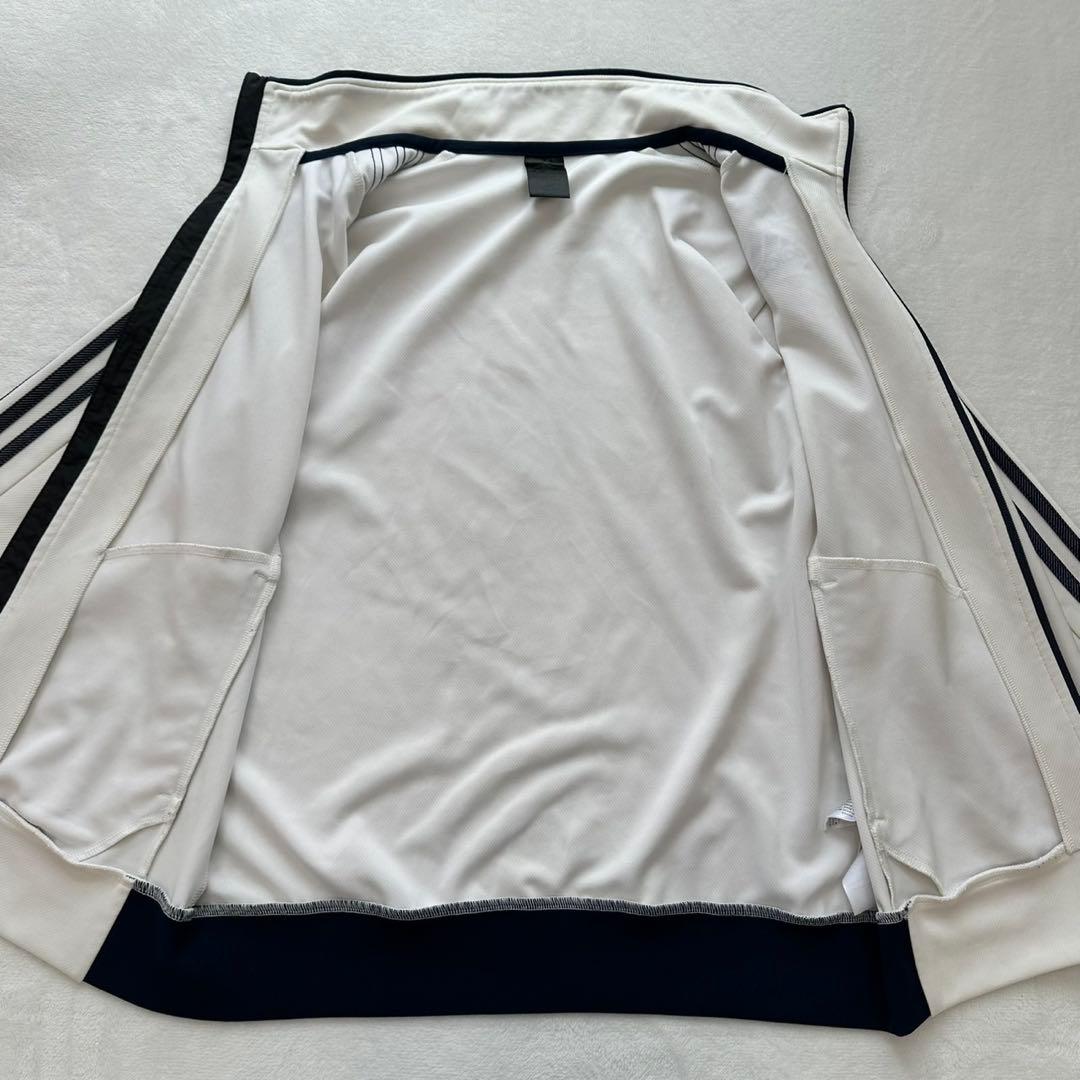 adidas トラックジャケット（ L）白×ネイビー系　ジャージ上　3本ライン