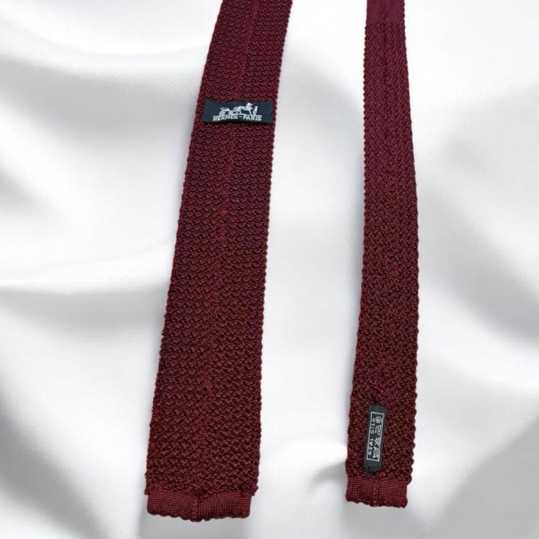 HERMES エルメス　ニットタイ　ネクタイ　ソリッド　赤　H柄