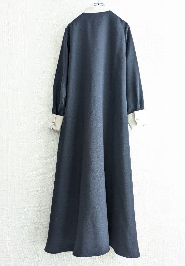 【美品】SHIPS any 白襟　白カフス　ネイビー　フレアーワンピース