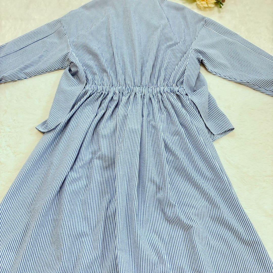 極美品　LIROMA　リロマ　デザインシャツワンピース　ストライプ