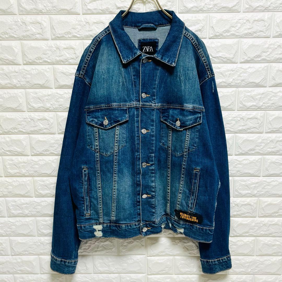 アーカイブ ザラ 希少サイズ ダメージ加工 デニムジャケット バックペイント
