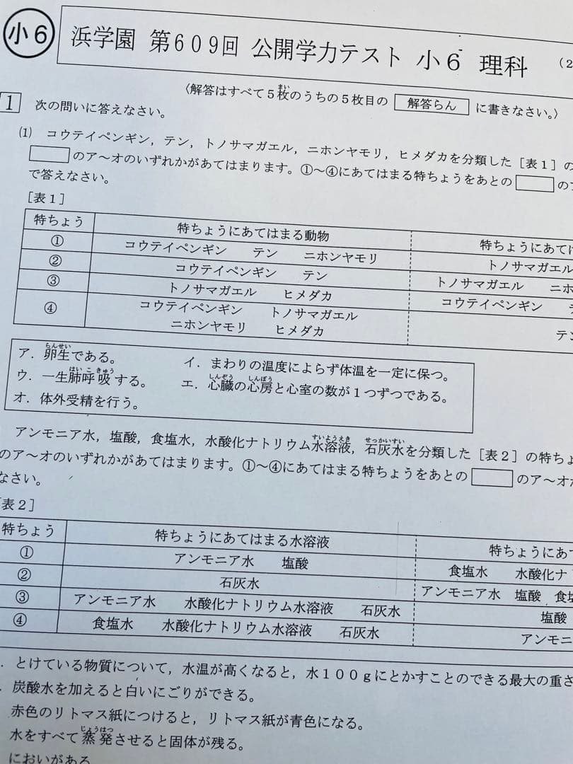 公開学力テスト 浜学園 小6 2023年、2024年度 4科目 2年分
