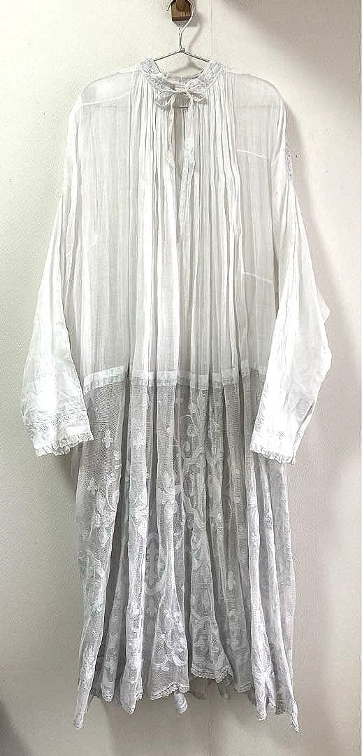 【アンティーク】チャーチスモック ホワイト レース ロング【教会服】