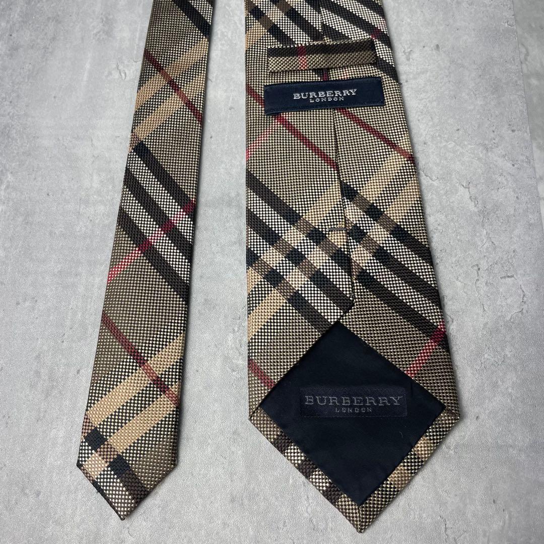 美品 BURBERRY LONDON ジャガード ノバチェック柄 ネクタイ 茶